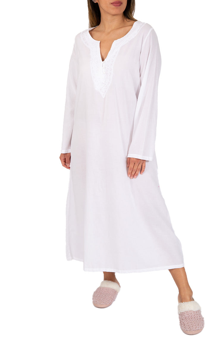 classic white cotton nightie with long sleeve by french country australia