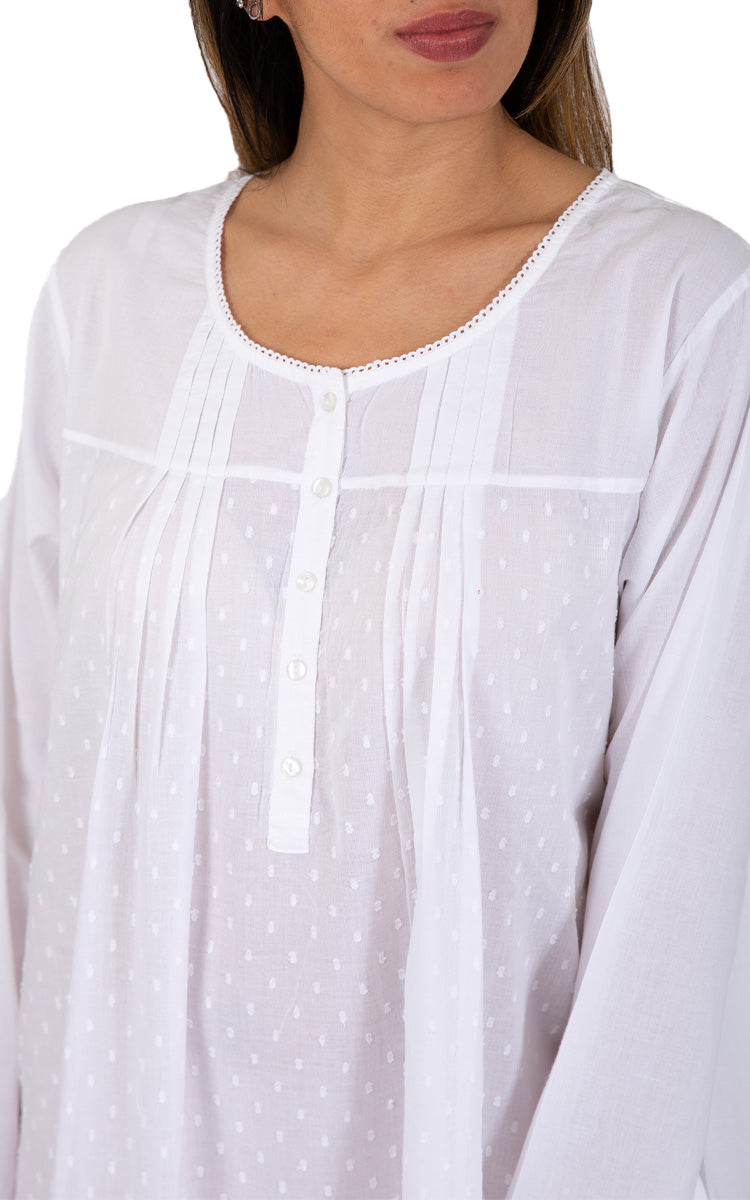 classic white cotton nightie with long sleeve by french country australia