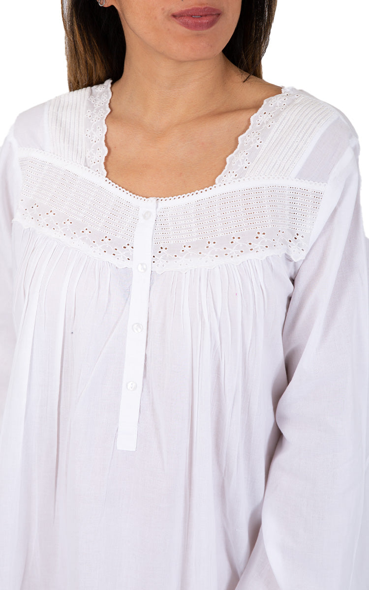 Women wearing White cotton nightgown by the brand french country designed in Australia