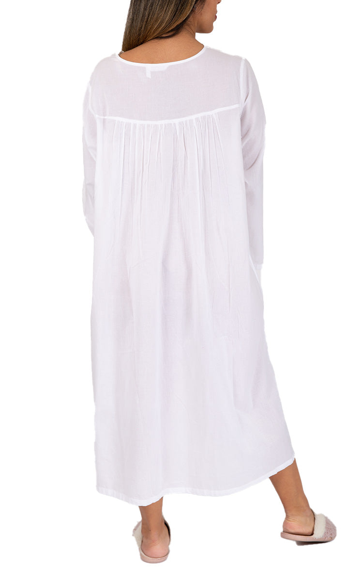 French Country 100% Cotton Nightgown with Long Sleeve in White FCU383