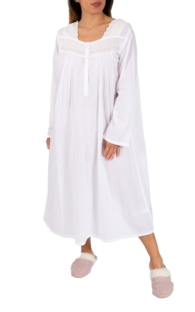 Women wearing White cotton nightgown by the brand french country designed in Australia