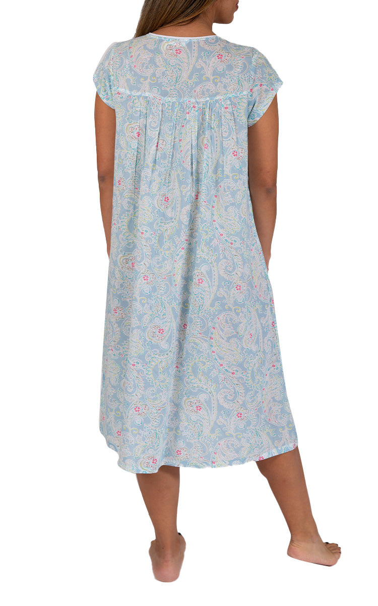 French Country 100% Cotton Nightgown with Cap Sleeve in Blue Floral FCY122V