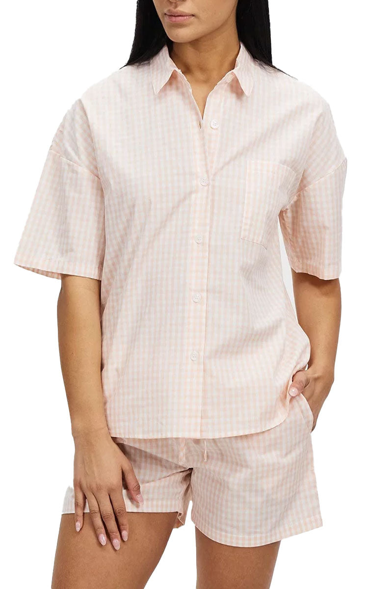 Woman wearing Gingerlilly Summer Pyjama in Gingham print