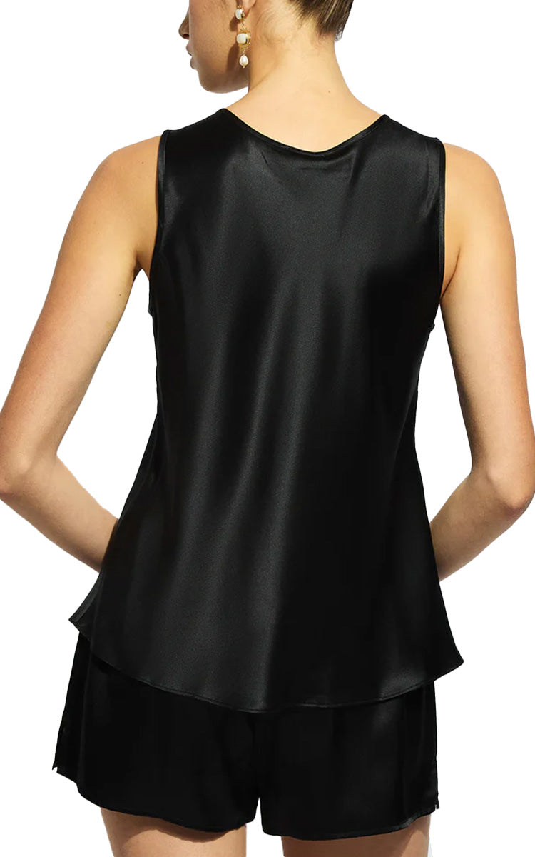 Ginia 100% Silk Camisole with Round Neck in Black GBS205