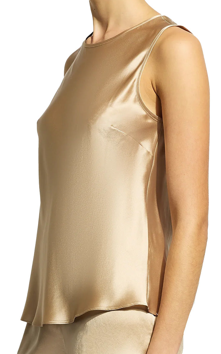 Ginia 100% Silk Camisole with Round Neck in Mink GBS205
