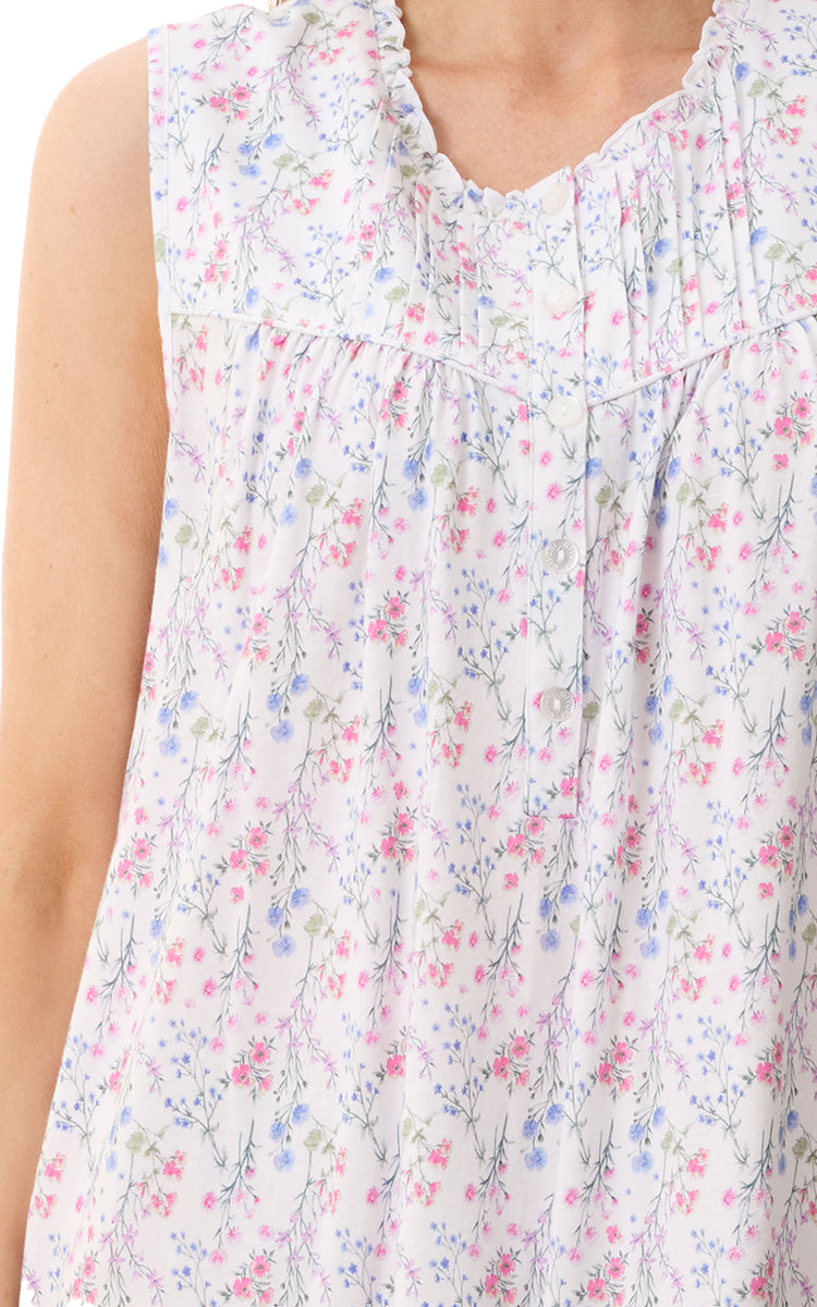 Givoni 100% Cotton Jersey Sleeveless Floral Nightgown In Biella 8LP30B 