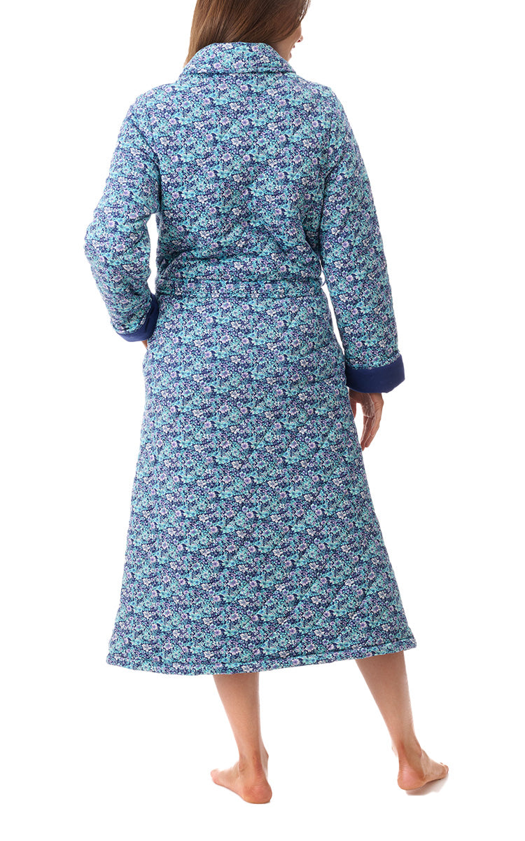 Givoni 100% Cotton Quilted Robe In Royal Blue Floral Jada 7QP31J