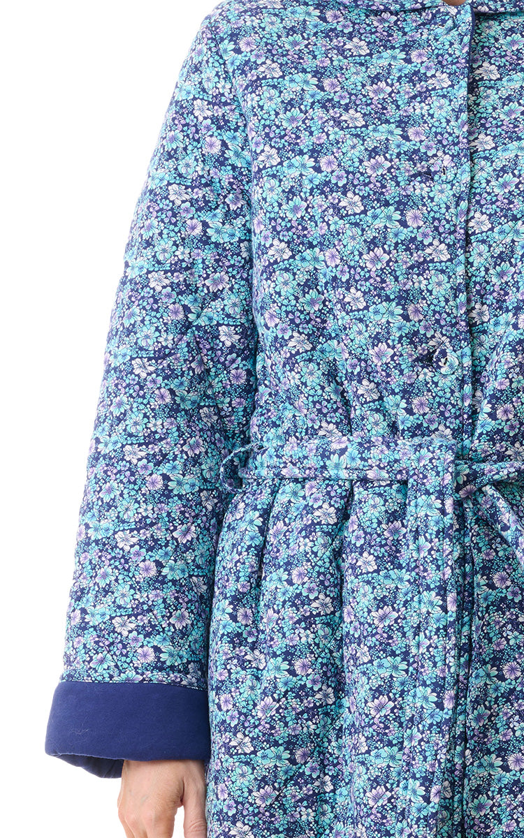 Givoni 100% Cotton Quilted Robe In Royal Blue Floral Jada 7QP31J