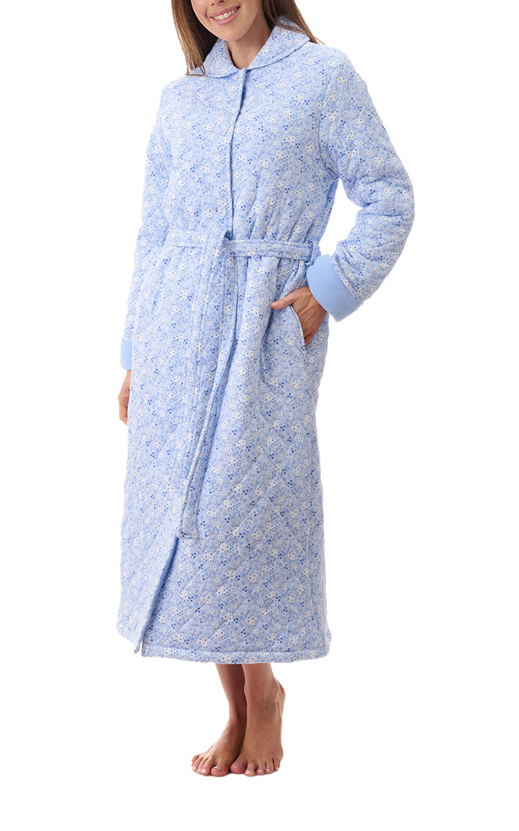 Givoni 100% Cotton Quilted Robe In Blue Floral Katie 7QP31K