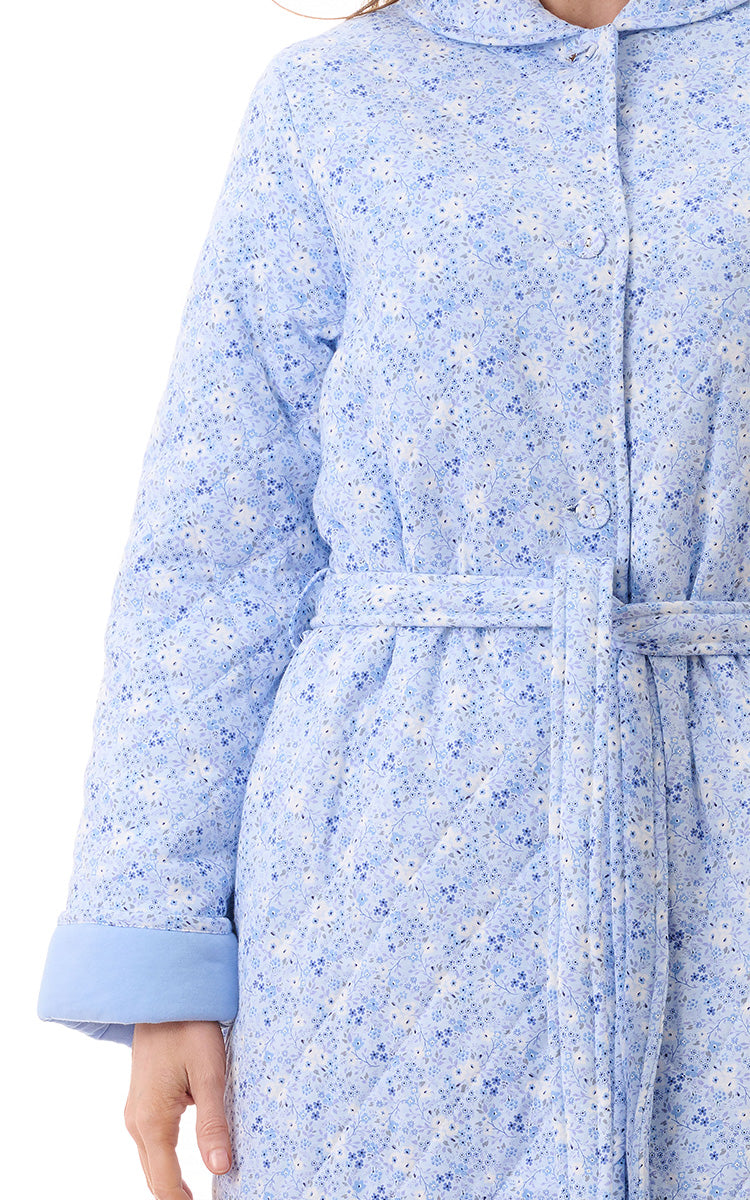 Givoni 100% Cotton Quilted Robe In Blue Floral Katie 7QP31K