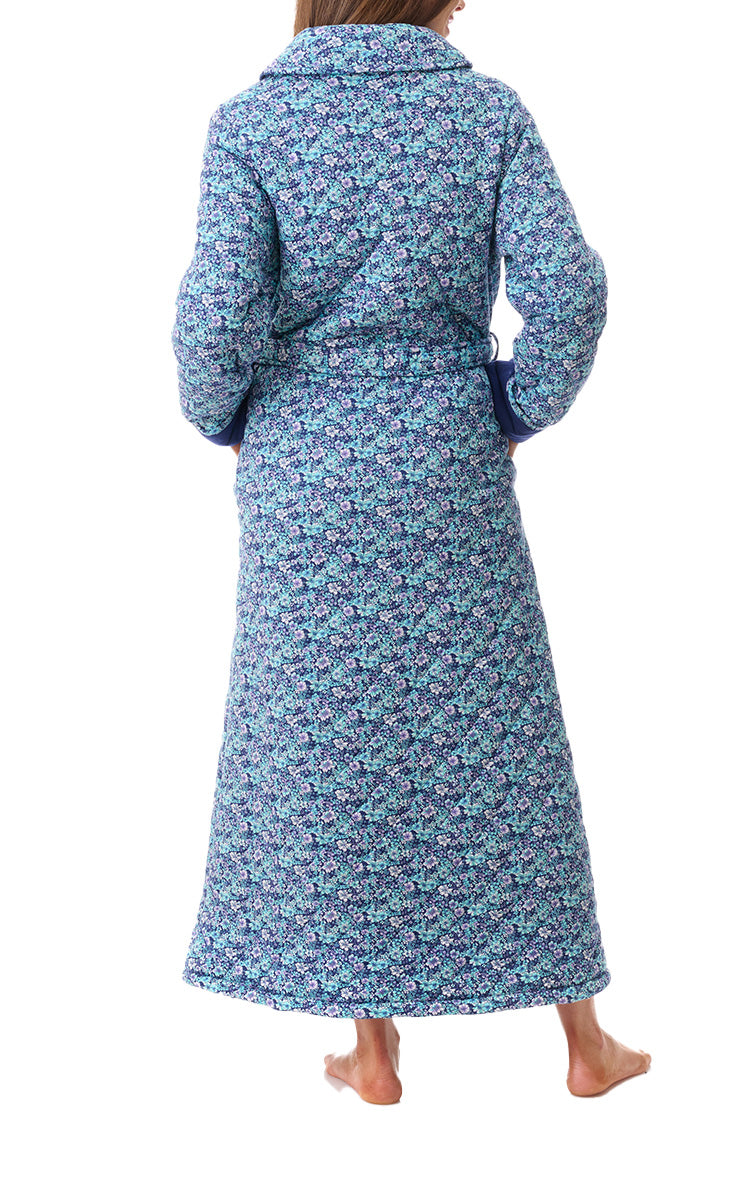 Givoni 100% Cotton Quilted Robe In Royal Blue Floral Jada 7QP38J