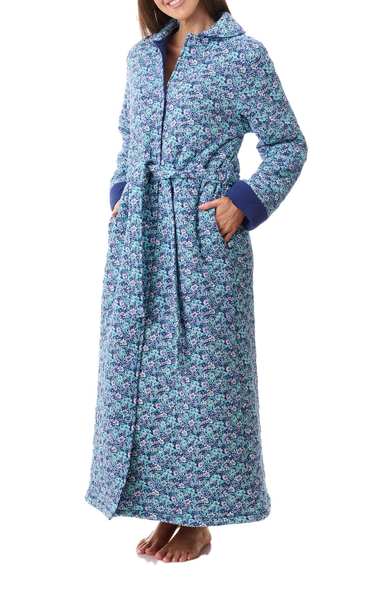 Givoni 100% Cotton Quilted Robe In Royal Blue Floral Jada 7QP38J