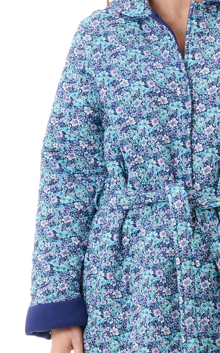 Givoni 100% Cotton Quilted Robe In Royal Blue Floral Jada 7QP38J
