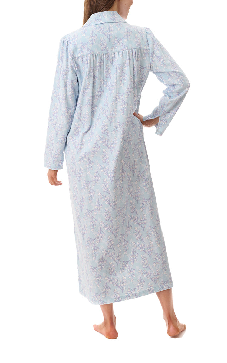 Givoni 100% Cotton Flannelette Nightgown with Long Sleeve and Collar In Jaimie Mint 7FL88J