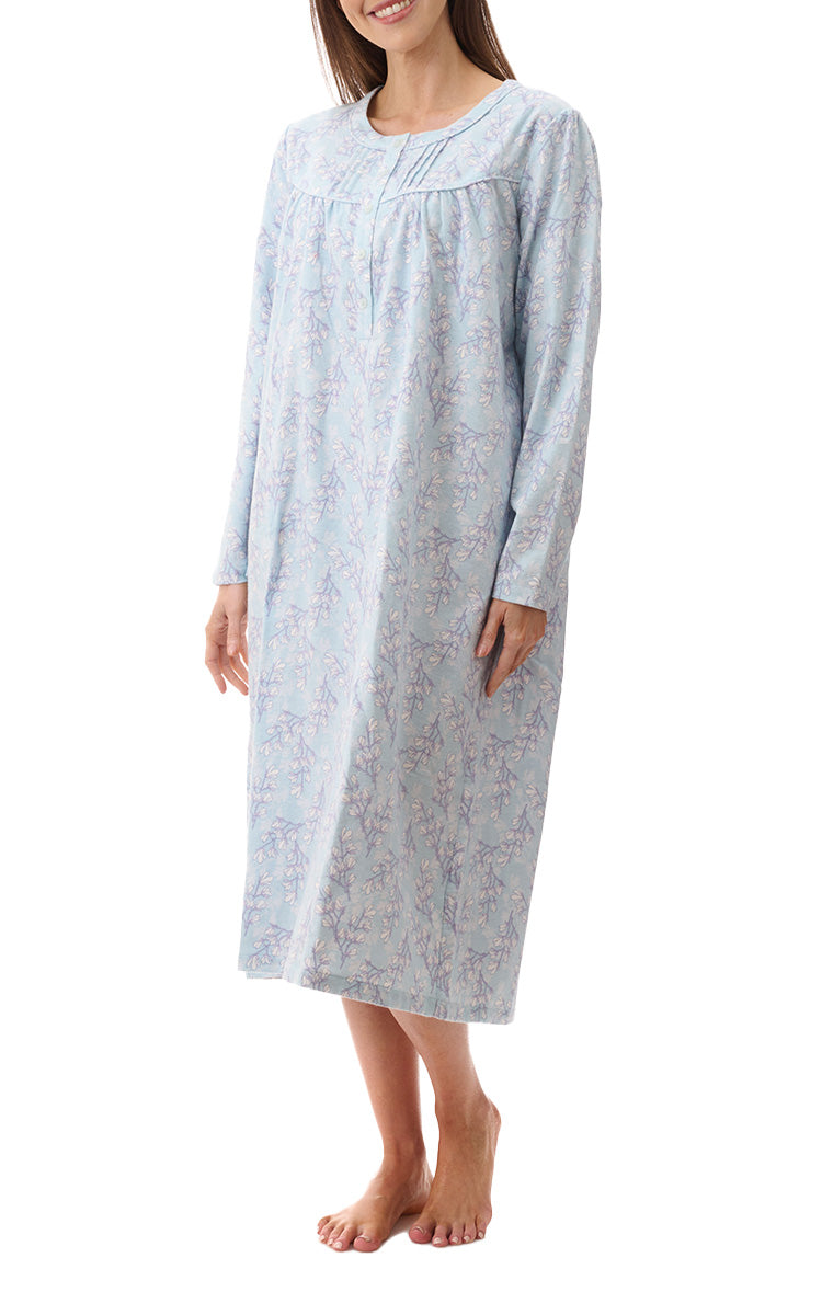 Givoni 100% Cotton Flannelette Nightgown with Long Sleeve In Jamie Mint 7FL98J