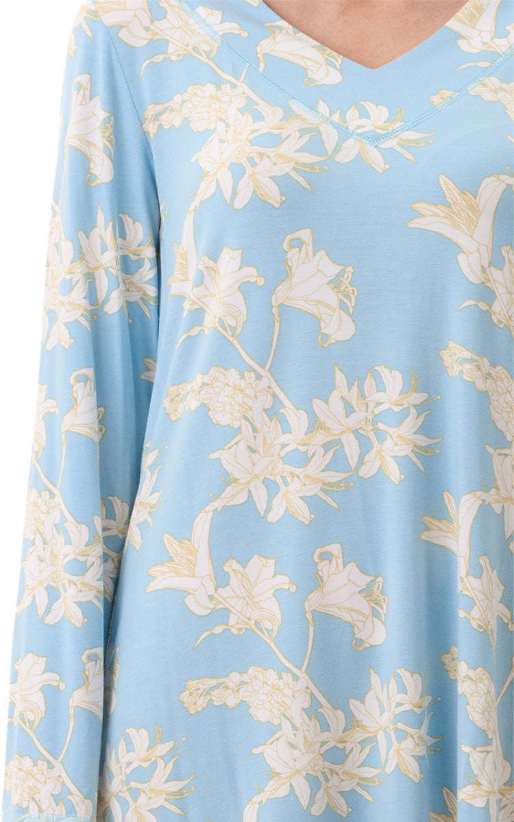 Givoni Modal Nightgown with Long Sleeve in Gia Turquoise 7LG46G