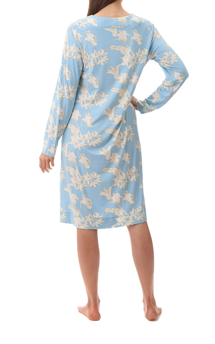 Givoni Modal Nightgown with Long Sleeve in Gia Turquoise 7LG46G