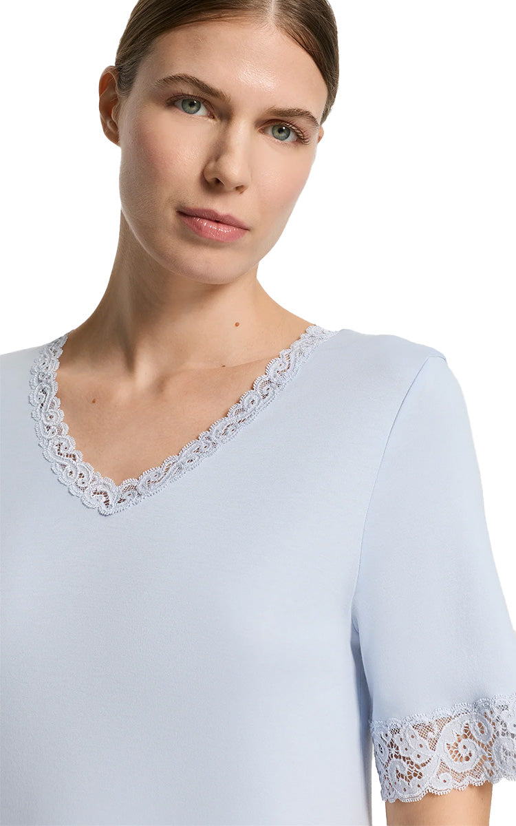 Hanro 100% Cotton Nightgown with Short Sleeve in Dove Blue Moments H7040