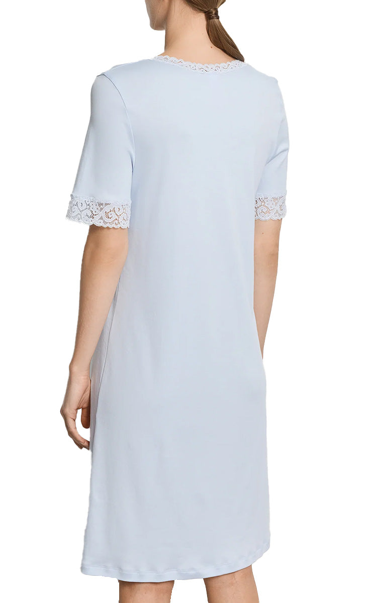 Hanro 100% Cotton Nightgown with Short Sleeve in Dove Blue Moments H7040