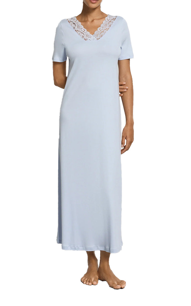 Hanro 100% Cotton Nightgown with Short Sleeve in Dove Blue Moments H7933