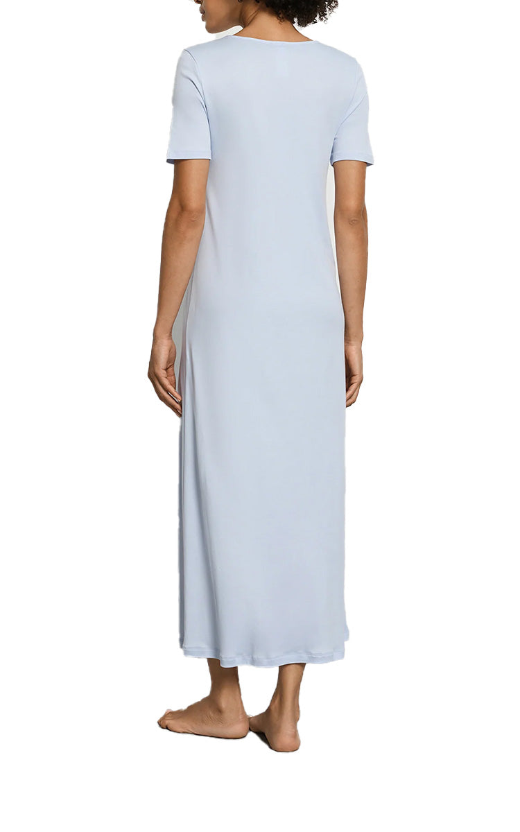 Hanro 100% Cotton Nightgown with Short Sleeve in Dove Blue Moments H7933