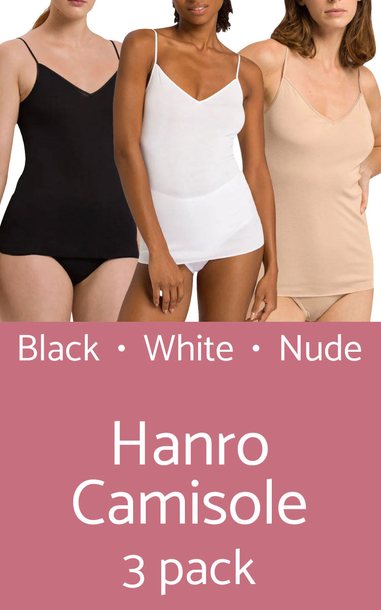 Hanro 100% Cotton Singlet V Neck 3 Pack in Nude, Black, White 1601