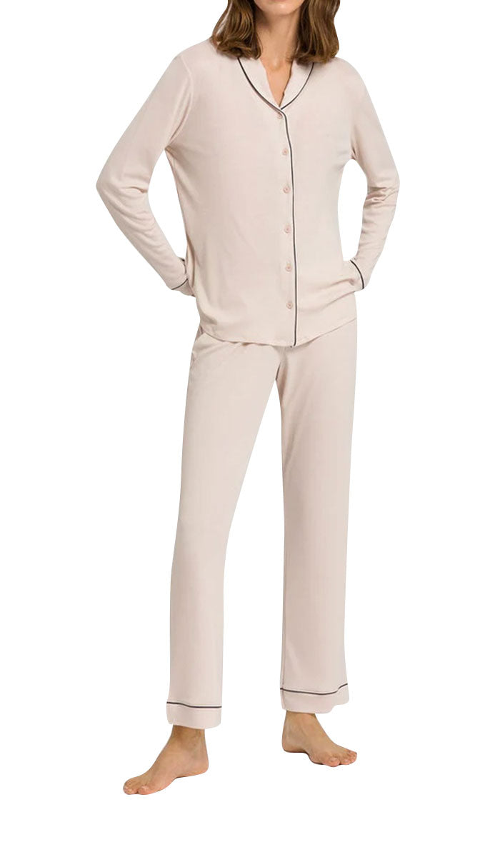 woman wearing Hanro Modal Pyjama Almond Natural Comfort