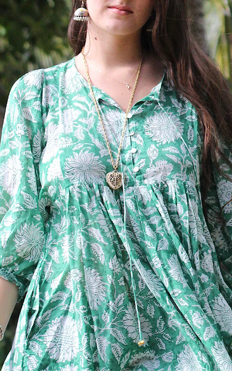 River Goddess Hawa Emerald Midi Dress | Cotton Summer Dress Online M/L / Emerald River Goddess Hawa Emerald Midi Dress | Cotton Summer Dress Online M/L / Emerald