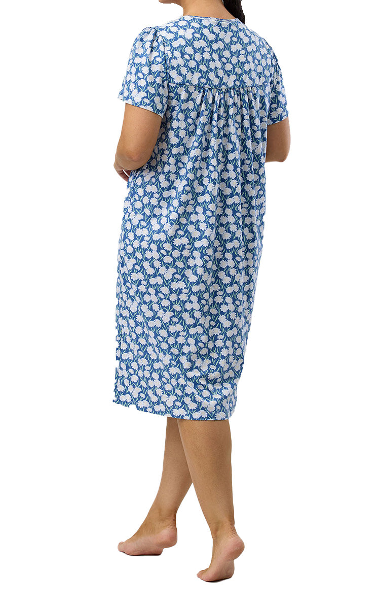 Schrank 100% Cotton Jersey Nightgown with Short Sleeve in Denim Daisies SK318D5