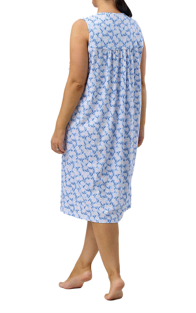 Schrank 100% Cotton Jersey Nightgown Sleeveless in Blue Daisie SK418D