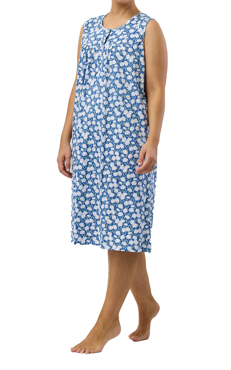 Schrank 100% Cotton Jersey Nightgown Sleeveless in Denim Daisie SK418D
