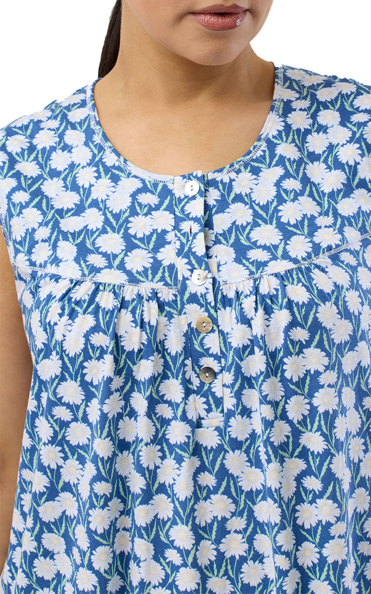 Schrank 100% Cotton Jersey Nightgown Sleeveless in Denim Daisie SK418D