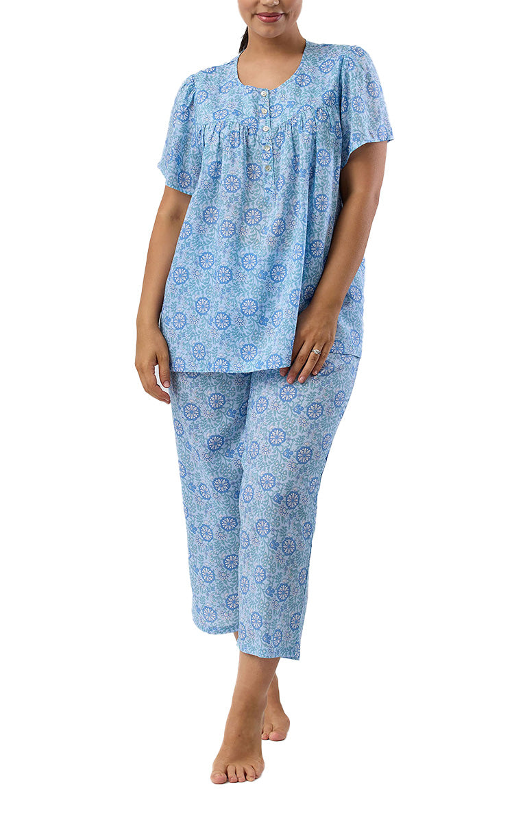 Schrank 100% Lyocell Pyjama with Short Sleeve and 7/8 length Pant in Sky Boho print SK509B5