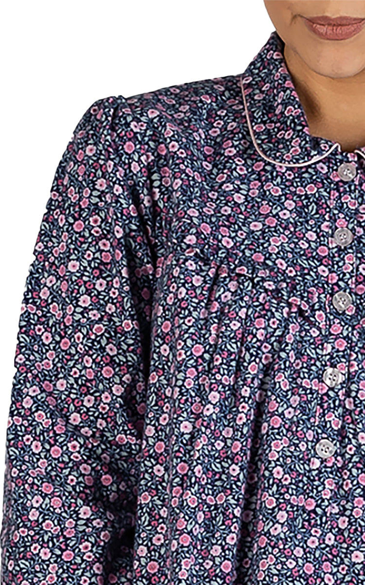 Woman modeling flannelette winter nightgown for females which is on sale at natureswear.com