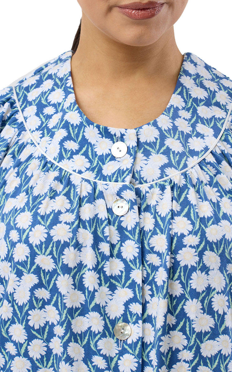 Schrank 100% Cotton Jersey Brunchcoat with Short Sleeve in Daisies In Denim SK925D