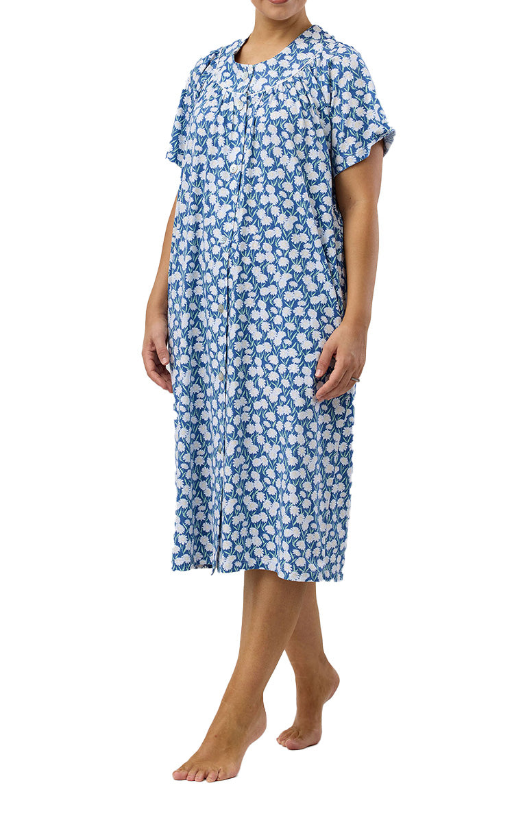 Schrank 100% Cotton Jersey Brunchcoat with Short Sleeve in Daisies In Denim SK925D