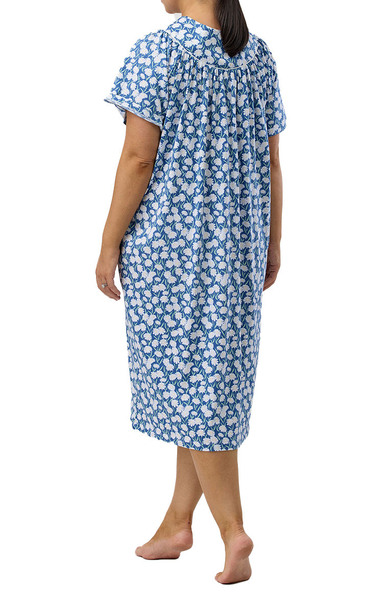 Schrank 100% Cotton Jersey Brunchcoat with Short Sleeve in Daisies In Denim SK925D