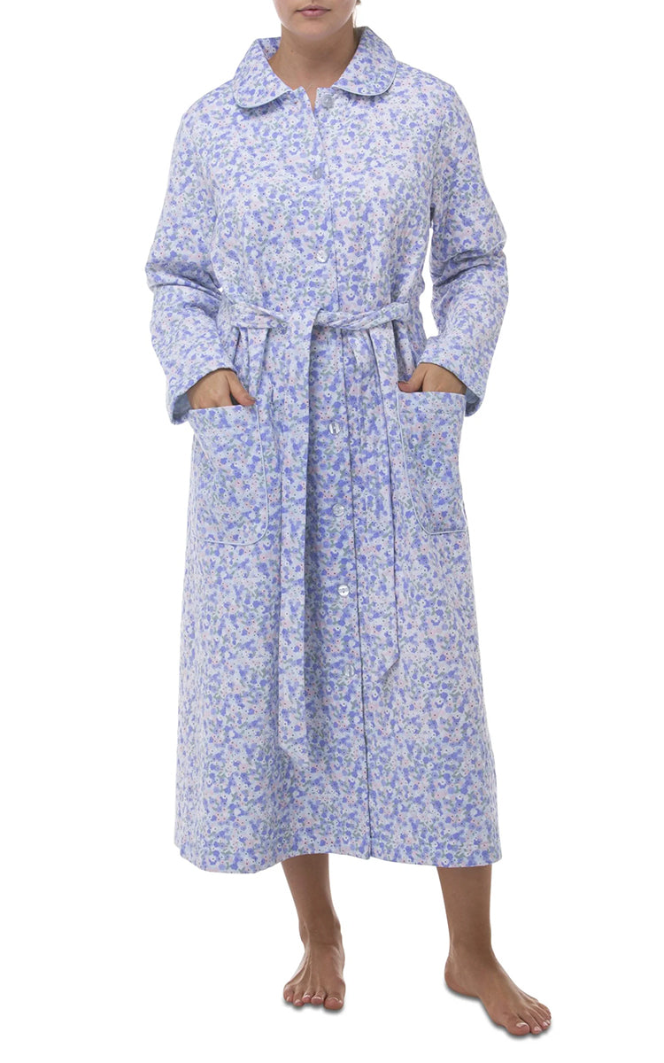 Schrank 100% Poly Cotton Quilted Robe with Long Sleeve Robe in Blue Floral SK403