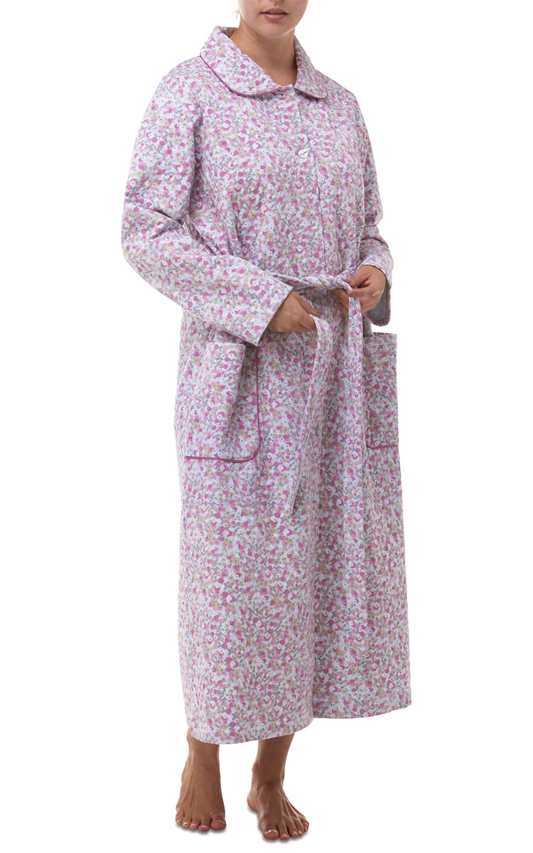 Schrank 100% Polycotton Quilted Robe with Long Sleeve in Pink Floral SK403