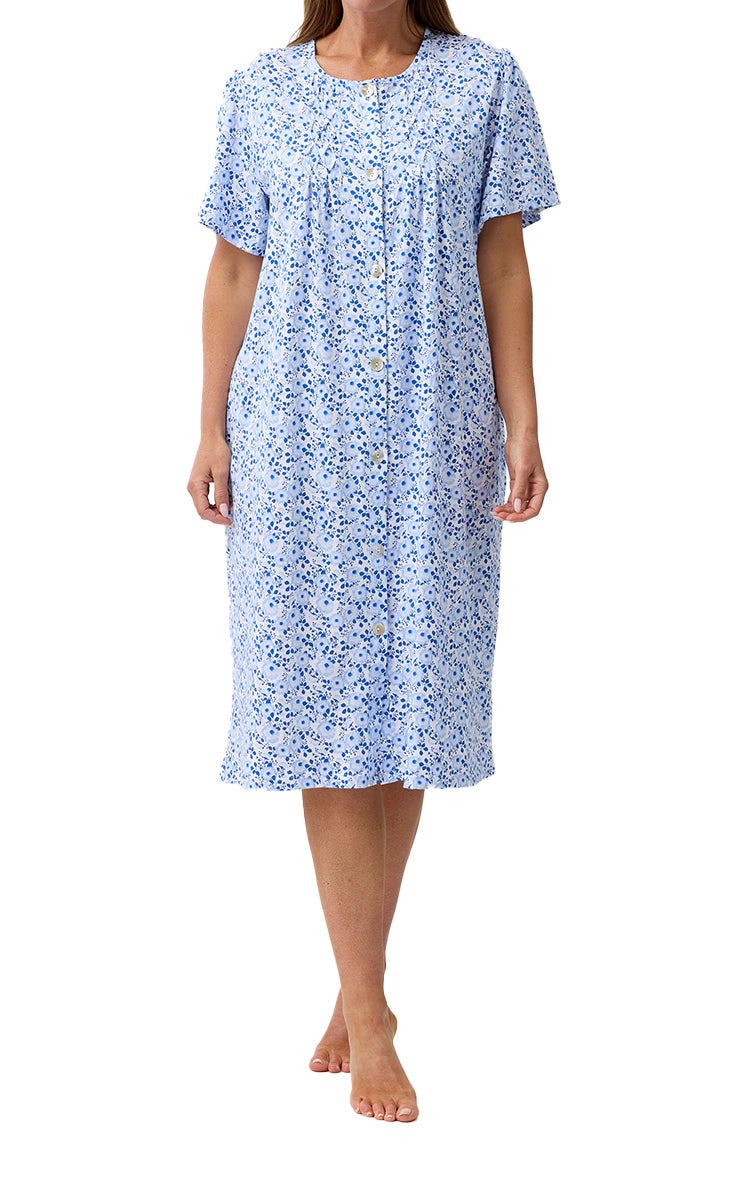 Schrank 100% Cotton Brunchcoat with Short Sleeve in Blue Camellia SK927C6