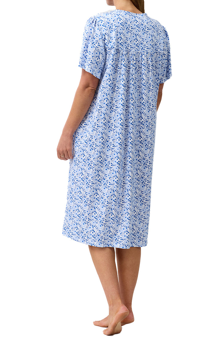 Schrank 100% Cotton Brunchcoat with Short Sleeve in Blue Camellia SK927C6