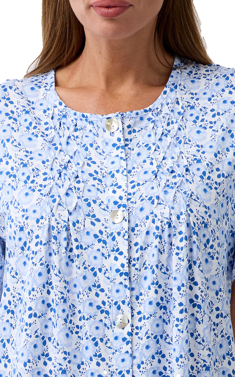 Schrank 100% Cotton Brunchcoat with Short Sleeve in Blue Camellia SK927C6