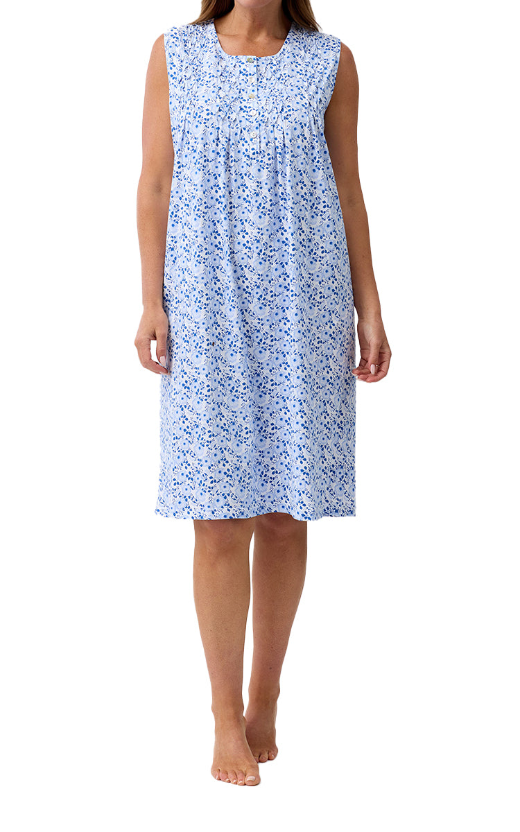Schrank 100% Cotton Jersey Nightgown Sleeveless in Blue Camelia SK411C6