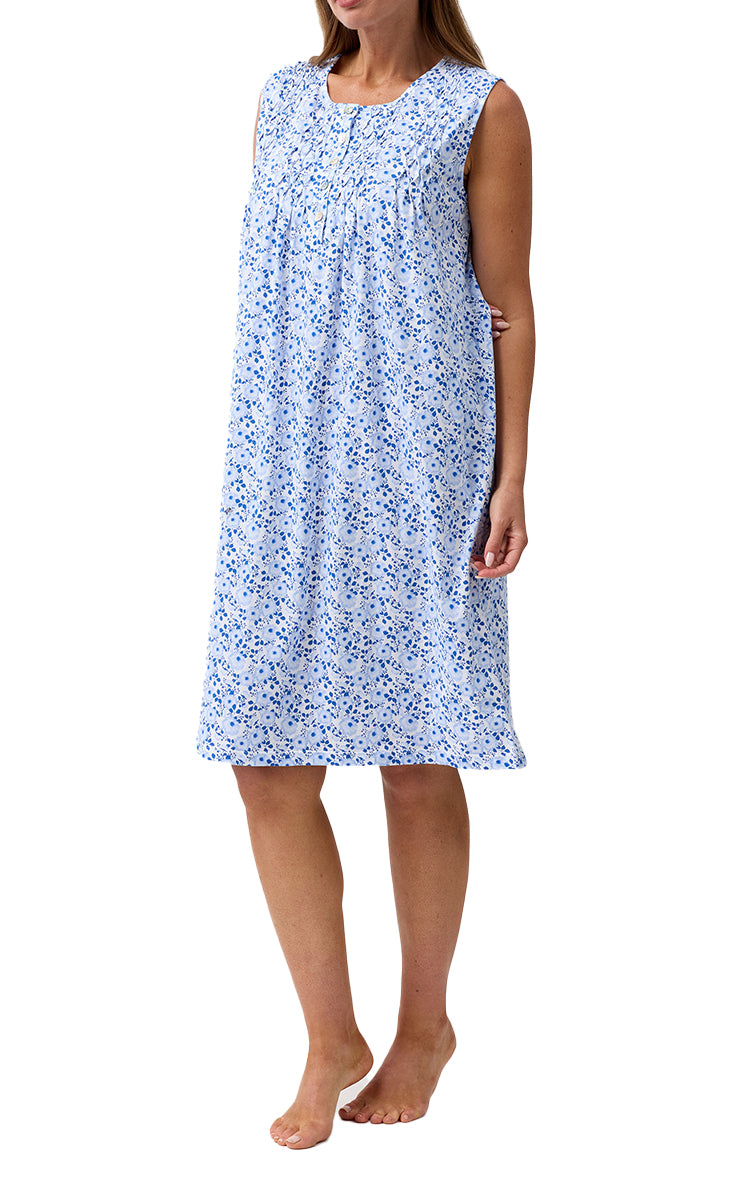 Schrank 100% Cotton Jersey Nightgown Sleeveless in Blue Camelia SK411C6