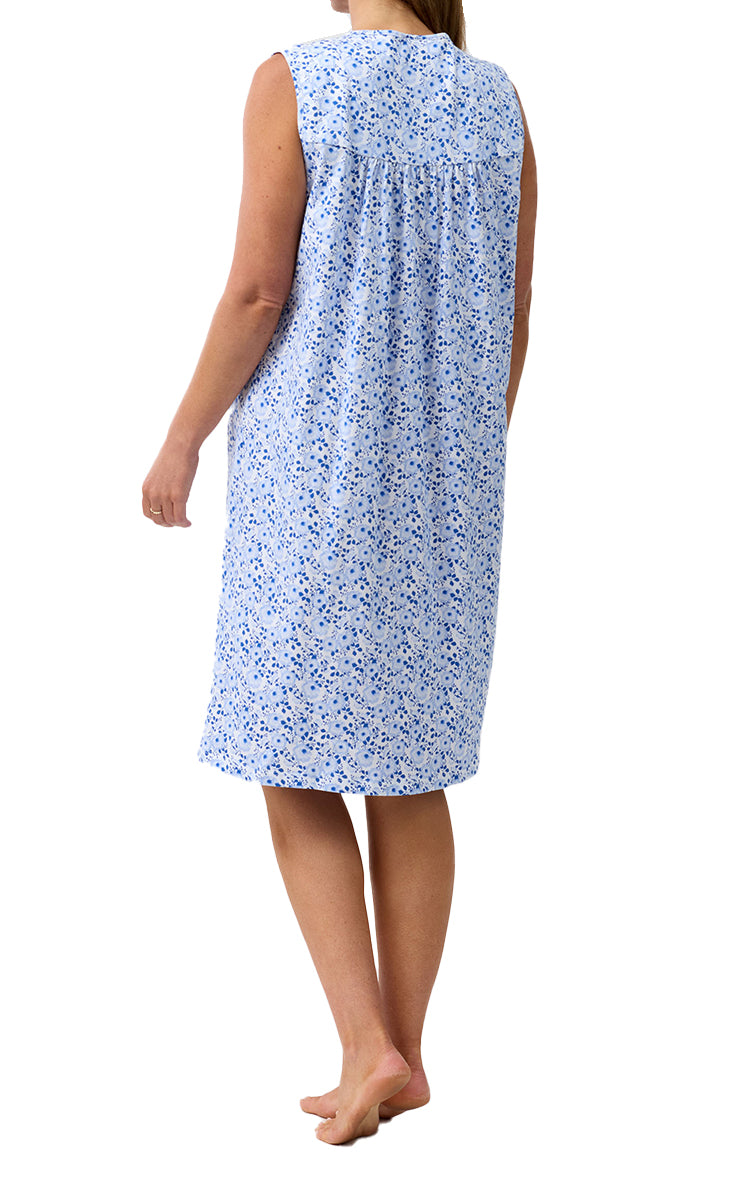 Schrank 100% Cotton Jersey Nightgown Sleeveless in Blue Camelia SK411C6