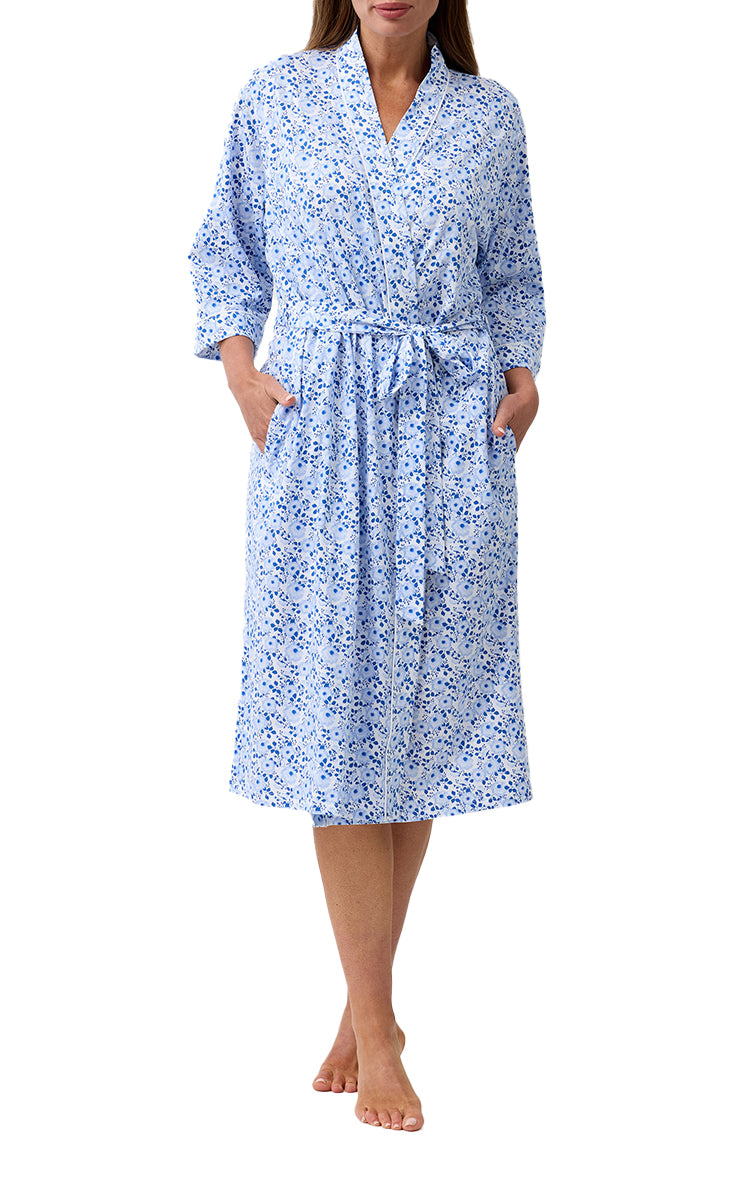 Schrank 100% Cotton Jersey Robe with 3/4 Length Sleeve in Blue Camellia SK952C6