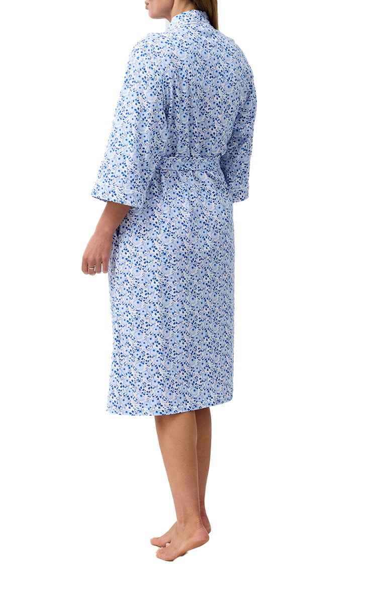 Schrank 100% Cotton Jersey Robe with 3/4 Length Sleeve in Blue Camellia SK952C6