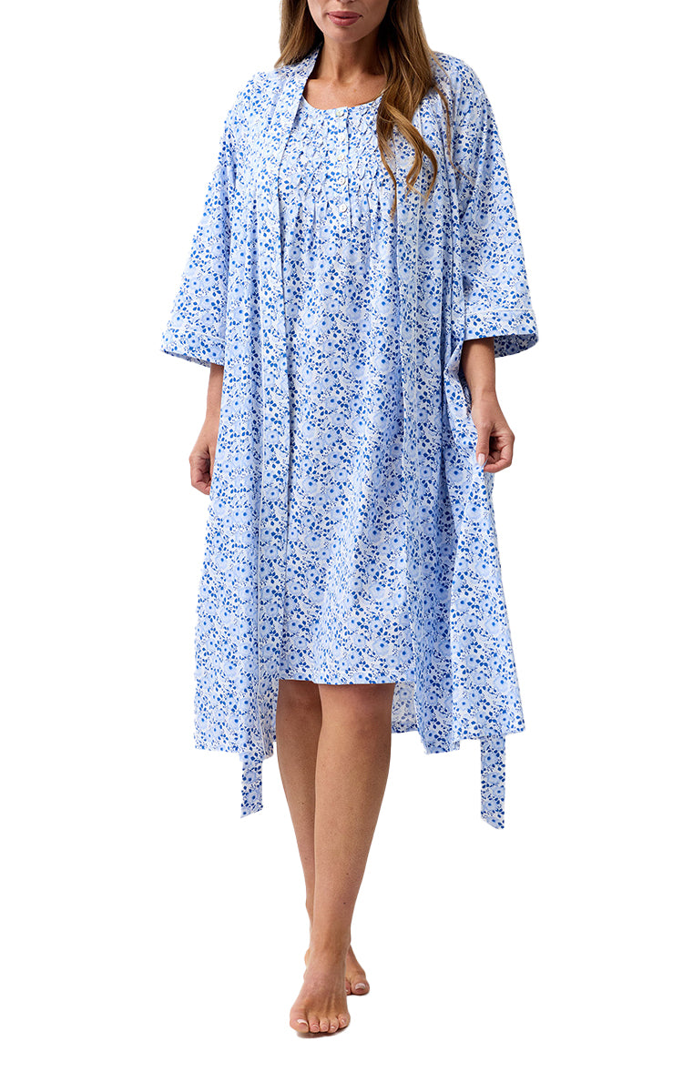 Schrank 100% Cotton Jersey Robe with 3/4 Length Sleeve in Blue Camellia SK952C6