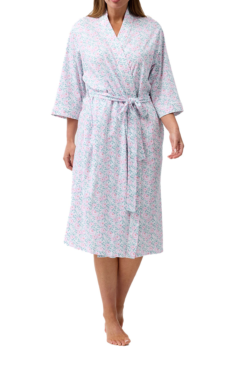 Schrank 100% Cotton Jersey Robe with 3/4 Length Sleeve in Pink Camellia SK952C6