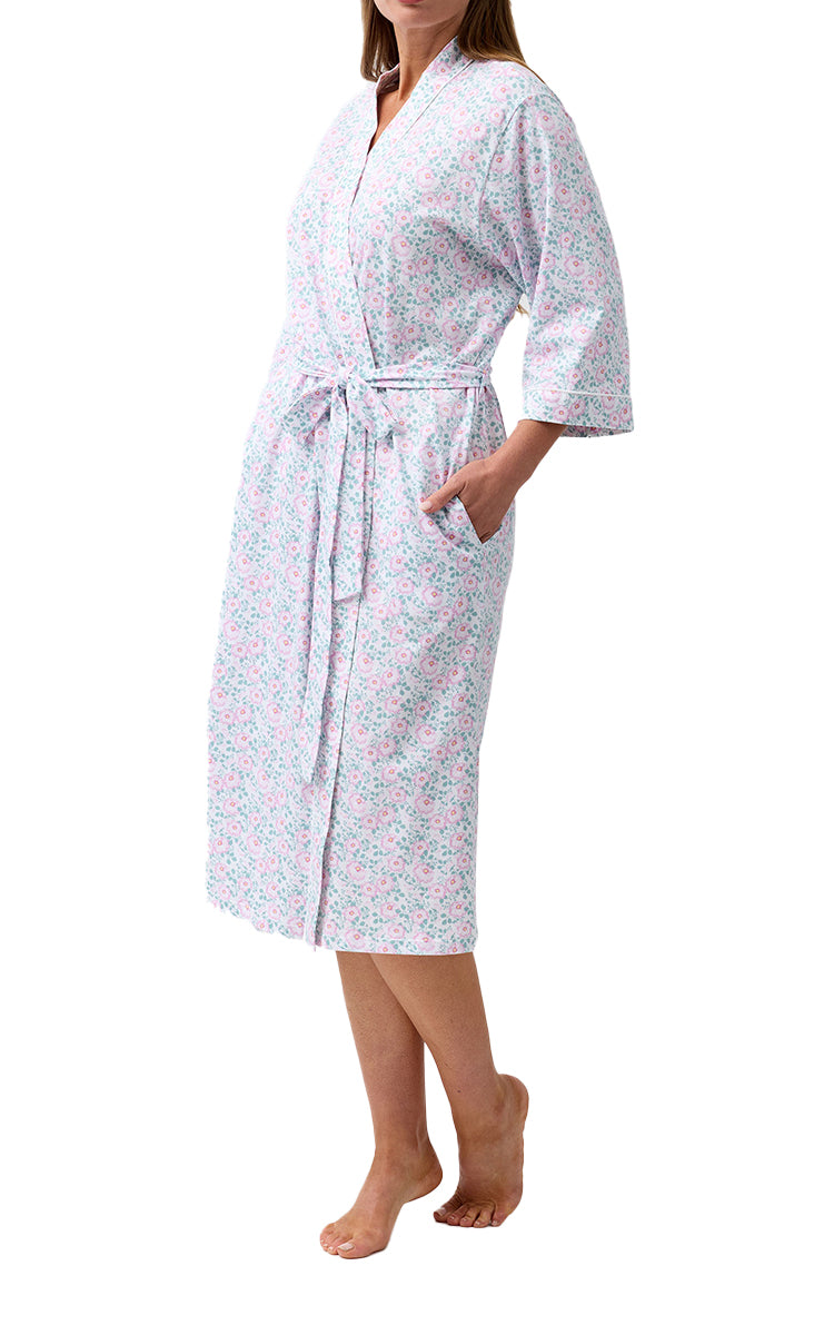 Schrank 100% Cotton Jersey Robe with 3/4 Length Sleeve in Pink Camellia SK952C6